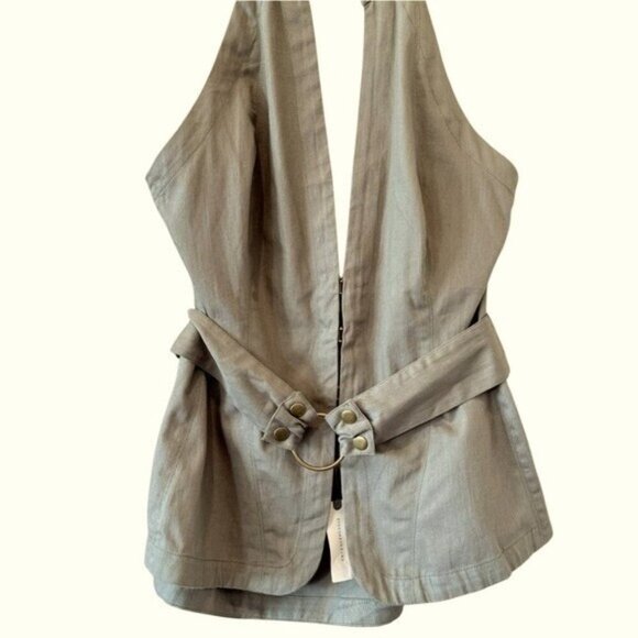 ANTHROPOLOGIE Belted Halter Top Open Back Moss Green Size XL NEW - Picture 6 of 9